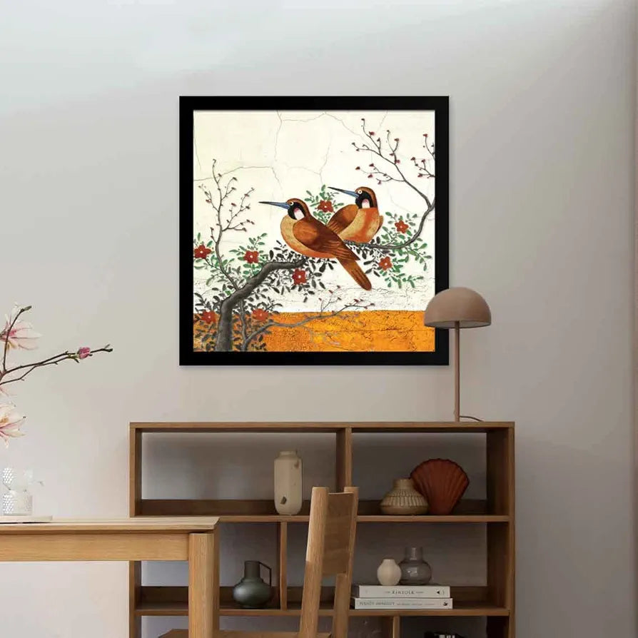 ArtX Two Bird Love Big Canvas Painting For Bedroom and Living Room With Frame
