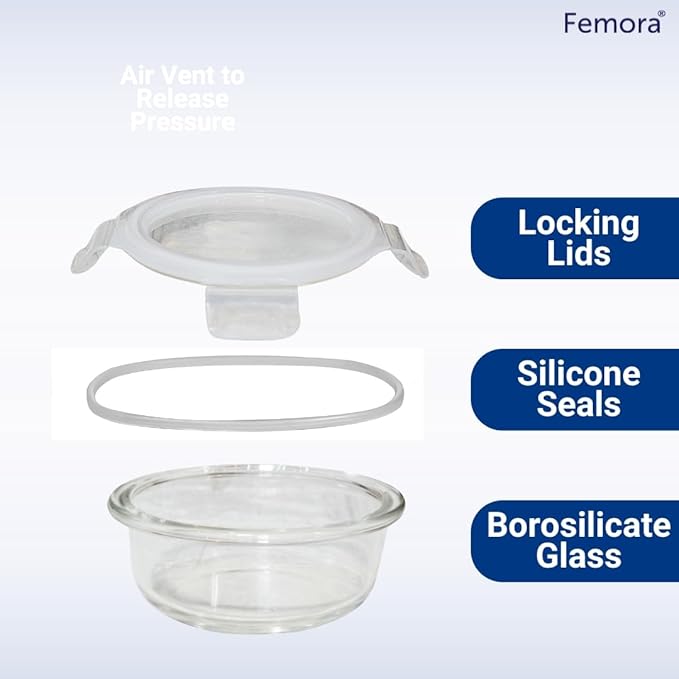 Femora Borosilicate Glass Containers for Kitchen | Storage Box for Kitchen With Air Vent Lid | Set of 2 | 940 Ml Each