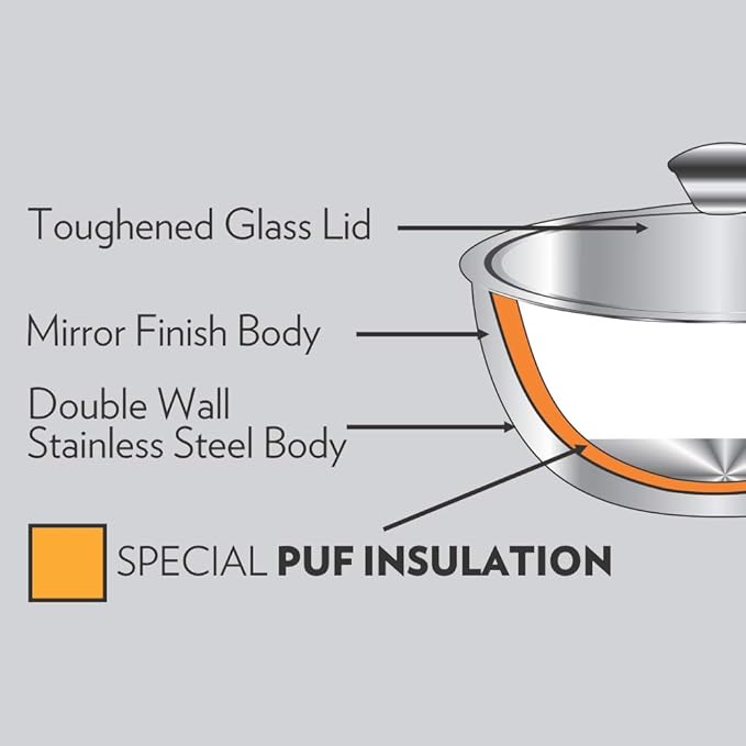 Borosil Stainless Steel Solid Curry Server Bowl | 500 Ml | 1 Piece | Silver