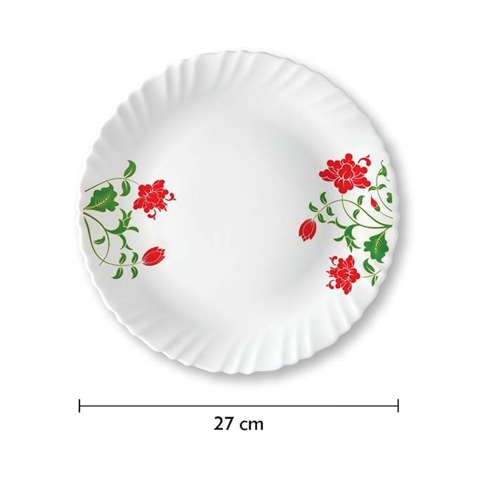 Larah by Borosil Hazel, Opalware Full Plate | 11 Inch | White | Set of 6