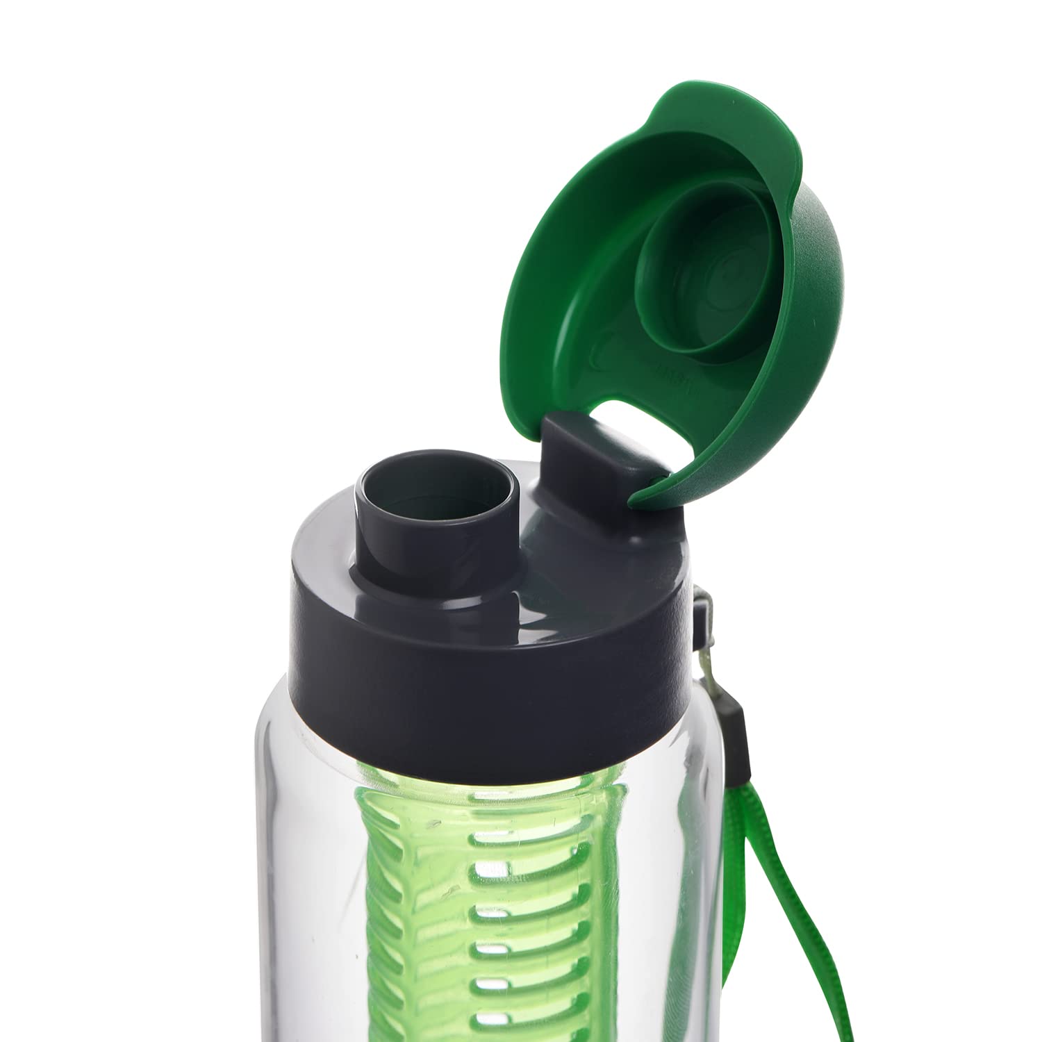Cello Detox Fruit & Tea Infuser Glass Water Bottle| Wide Cap Sealed With Flip Top | 720 Ml
