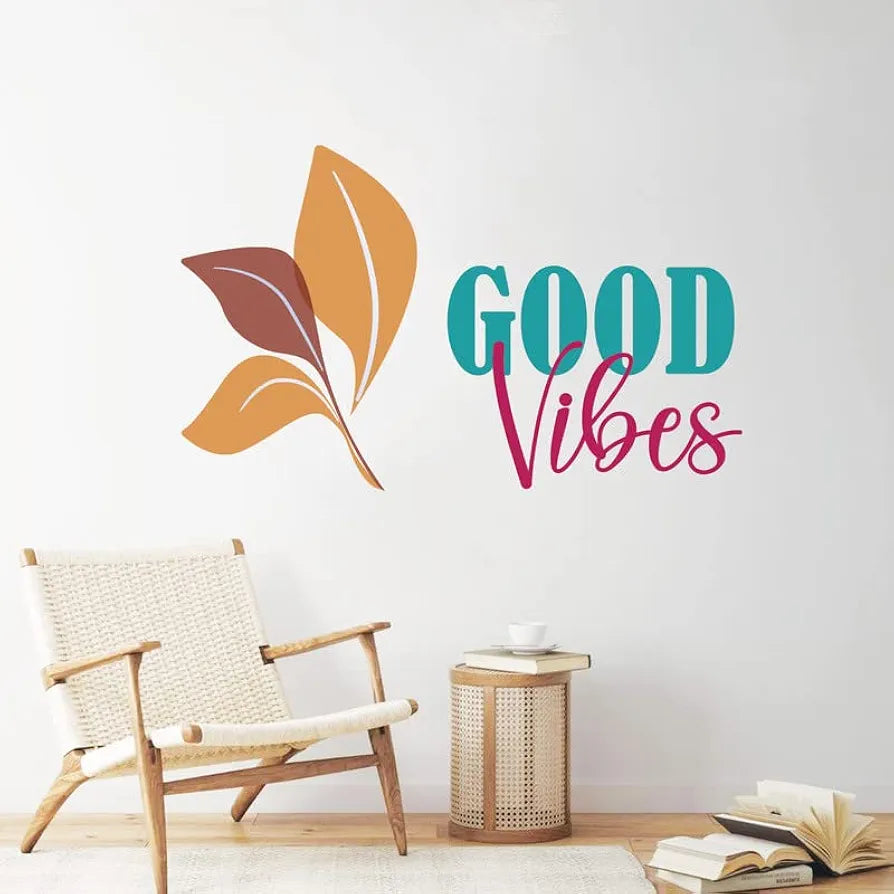 Kotart Leaf and Good Vibes Prited PVC Vinyl Wall Stickers/Decals