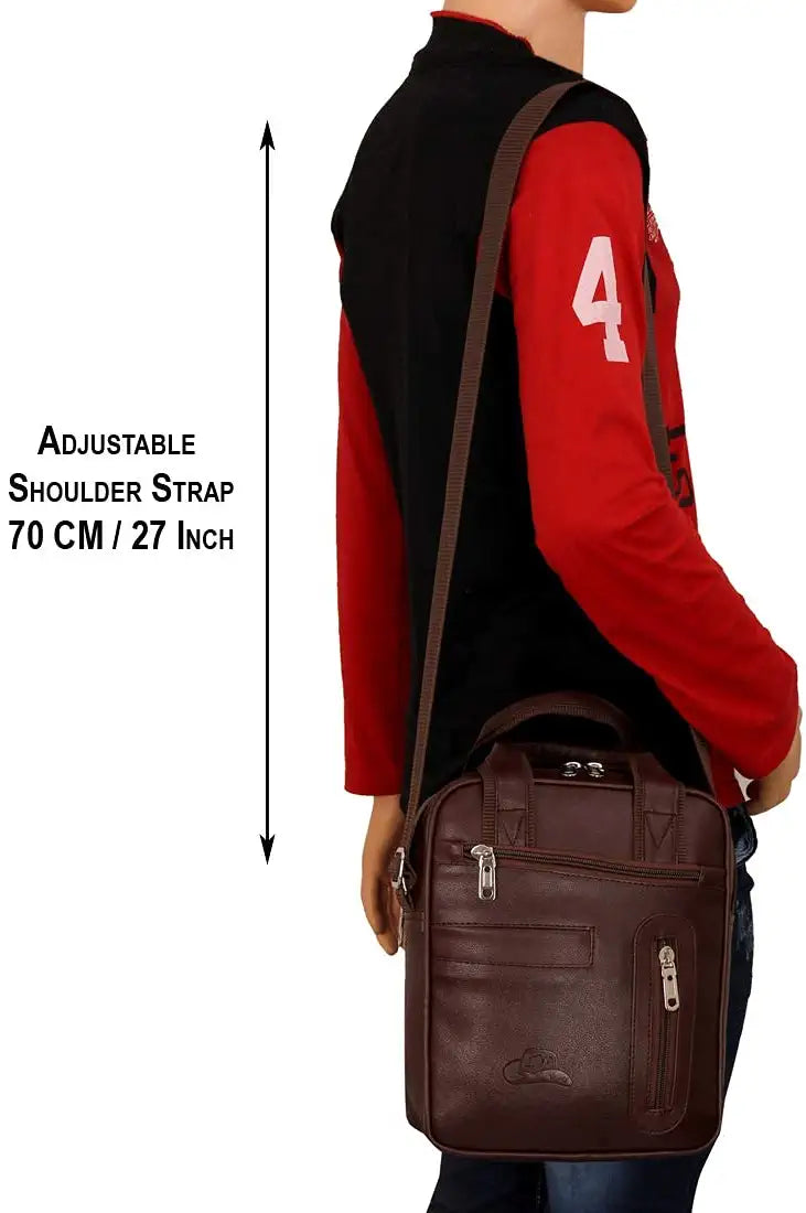 Leather World Pu Leather Brown Messenger Cross Sling Bag Body Travel Office One Side Chest Shoulder For Men & Women