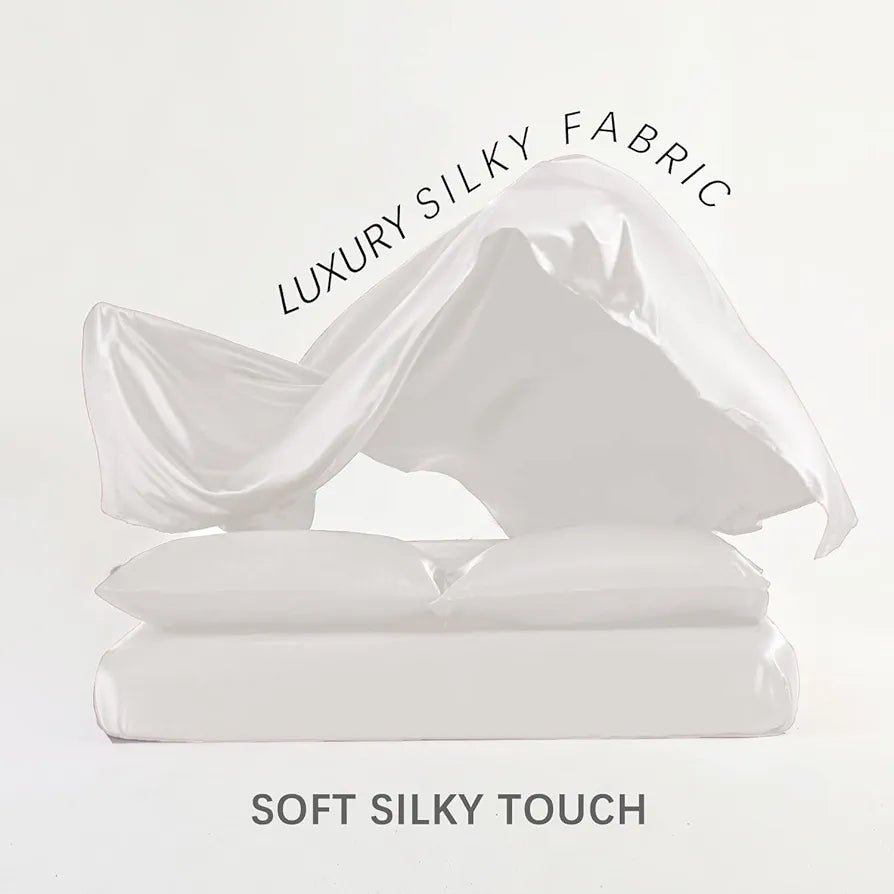 Cloth Fusion Satin Bedsheet for King Size Bed Perfect Set of 1 Satin Sheet 2 Pillow Covers H603 115 TC White