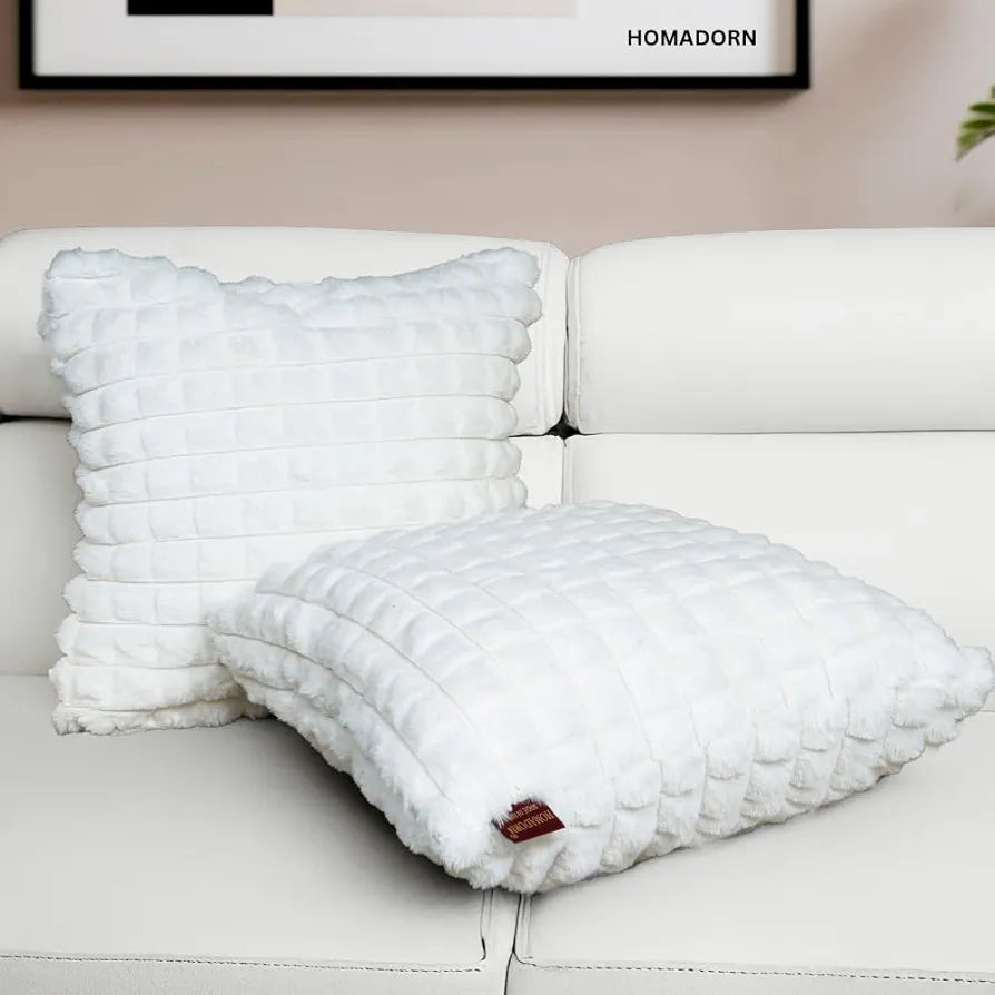 Homadorn Luxury Plush Fur Reversible Cushion Cover Ultra Soft & Cozy White