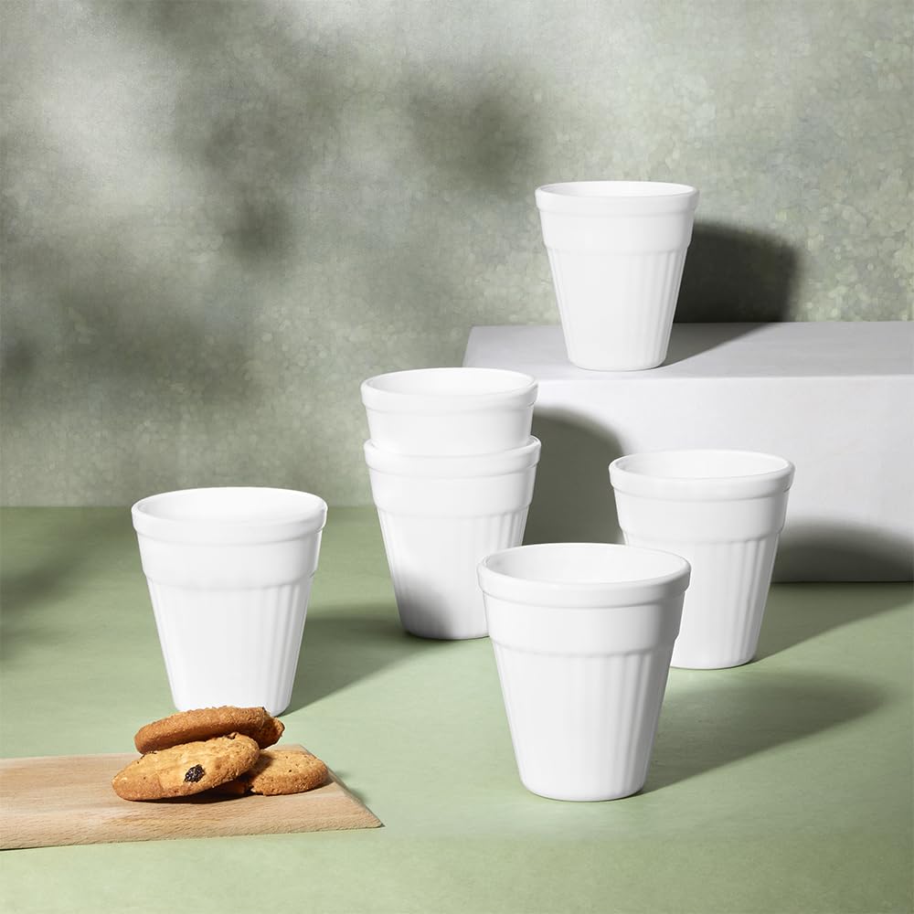 Larah by Borosil 6 Pcs Tea/coffee Opalware Kulhad Set | 200 Ml Each