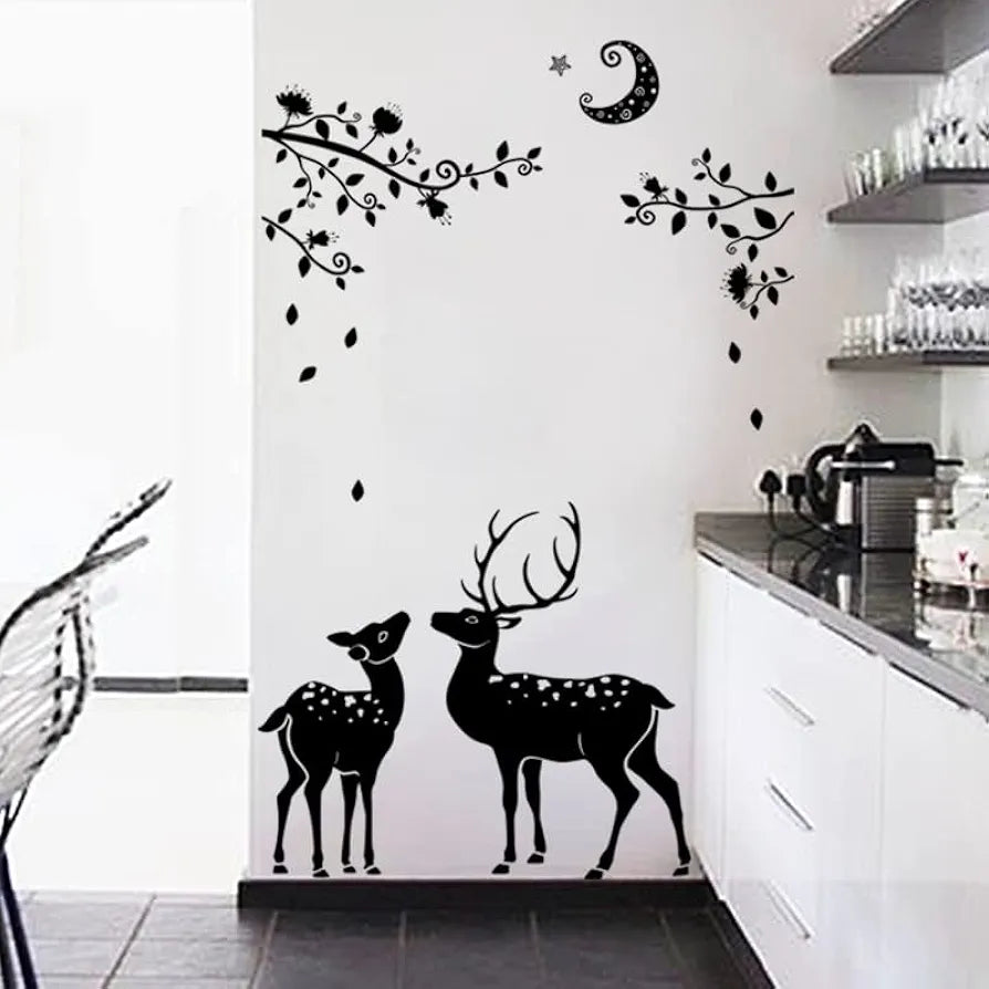 Jaamso Royals Black Deer Pvc Vinyl Self Adhesive Wall Sticker for Home