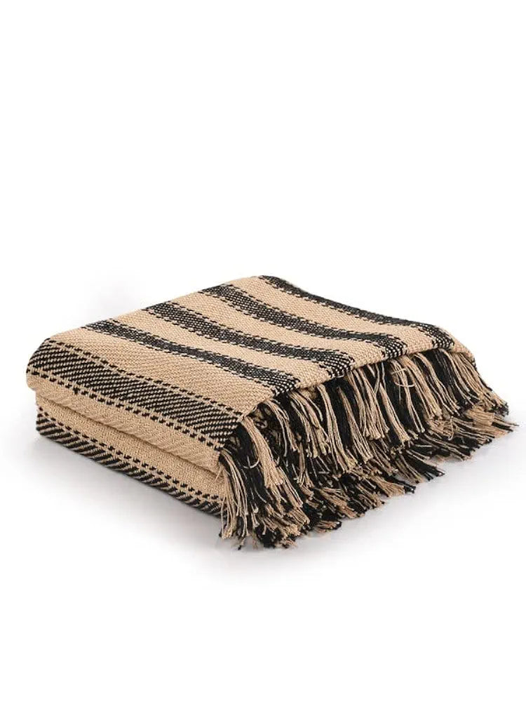 Sashaa World Striped Throw Medium with Tasselled Edges Colour Charcoal