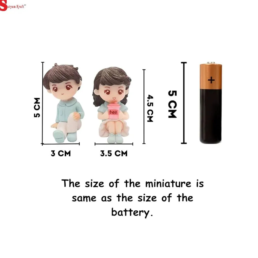 Satyam Kraft 1 Set  Miniature Couple Figurines with Bench Cute Tea Time Resin Dolls