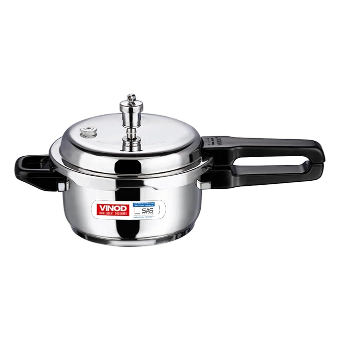 Vinod 18/8 Stainless Steel Pressure Cooker Outer Lid 5 Litre | Unique Sandwich Bottom Cooker | Induction and Gas Base