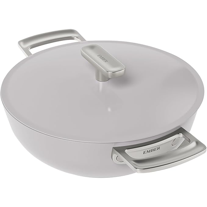 Ember Cookware Arcilla Ceramic Non Stick Kadai 24cm | Metallic Lid | Stainless Steel Handles | Grey