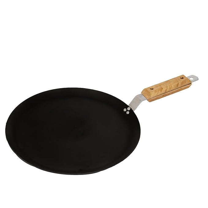 Femora 10 Inchs Iron Concave Tawa With Wooden Handle | Tawa for Roti | Gas Stovetop Compatible