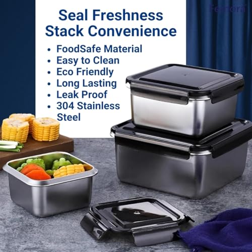 Femora High Steel Square Container Airtight Leakproof Unbreakable Storage Container/ Lunch Box | 850 Ml | Pack of 2