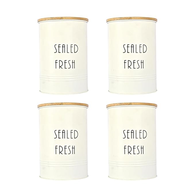 Femora Kitchen Storage Jars Tin Jar With Wooden Lid Air Tight Jar | 900 Ml | Set of 4