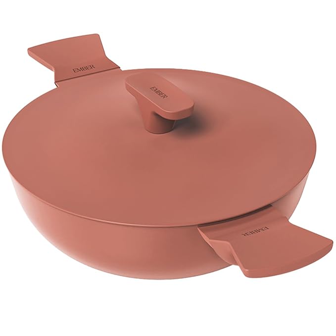 Ember Cookware Arcilla Ceramic Non Stick Kadai 24cm | Metallic Lid | Matching Handles | Florence Series | Terracotta