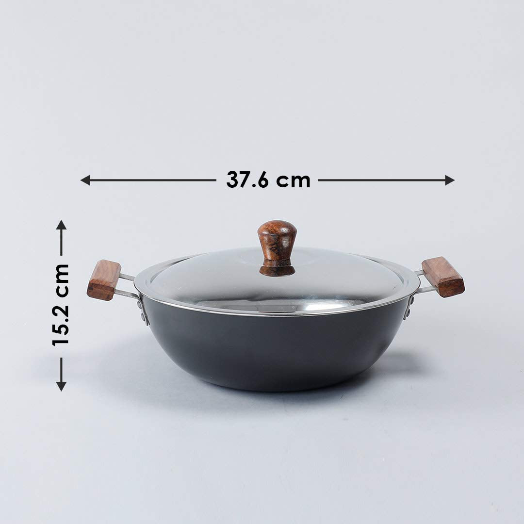 Wonderchef Ebony Hard Anodized Wok With Lid - 28cm | 4.5 Litres