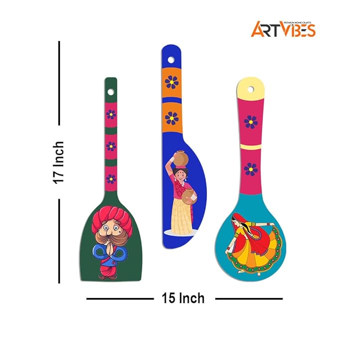 Artvibes Rural Art Wooden Wall Hanger Spoons for Home | Set of 3