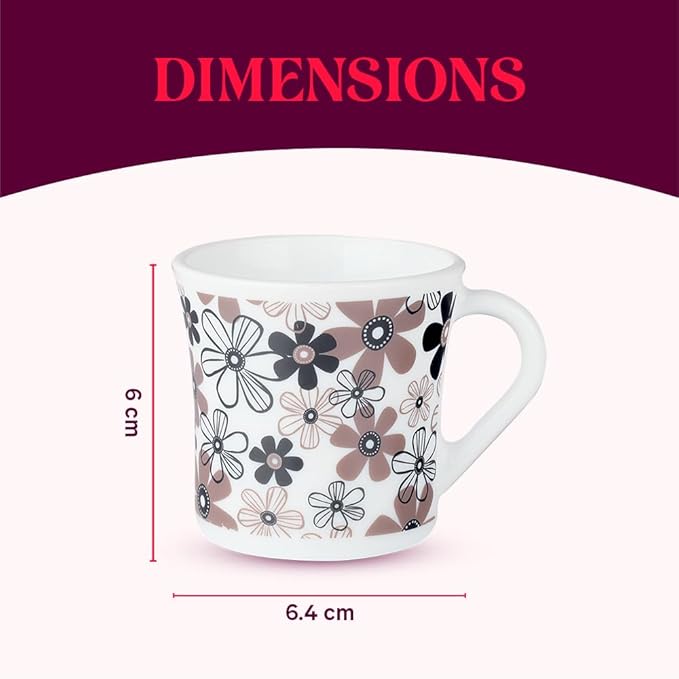 Larah by Borosil Crysta Series Macy Opalware Mug | Set of 6 Tea/coffee Mugs | 100 Ml Each