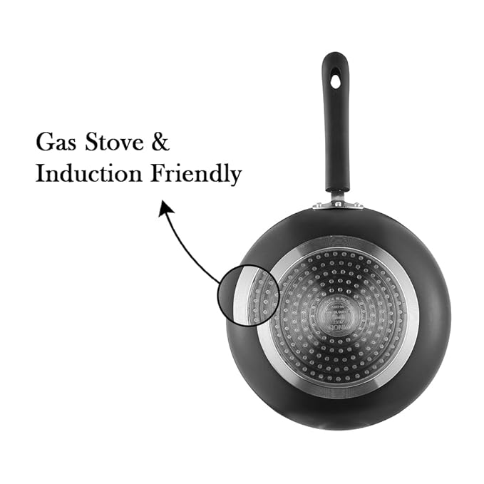 Vinod Zest Marbilo Aluminium Non Stick Frypan - 22 cm | Skillet Pan | 3 mm Thick | 5 Layer Coating | Stain Resistant |Stay Cool Handle