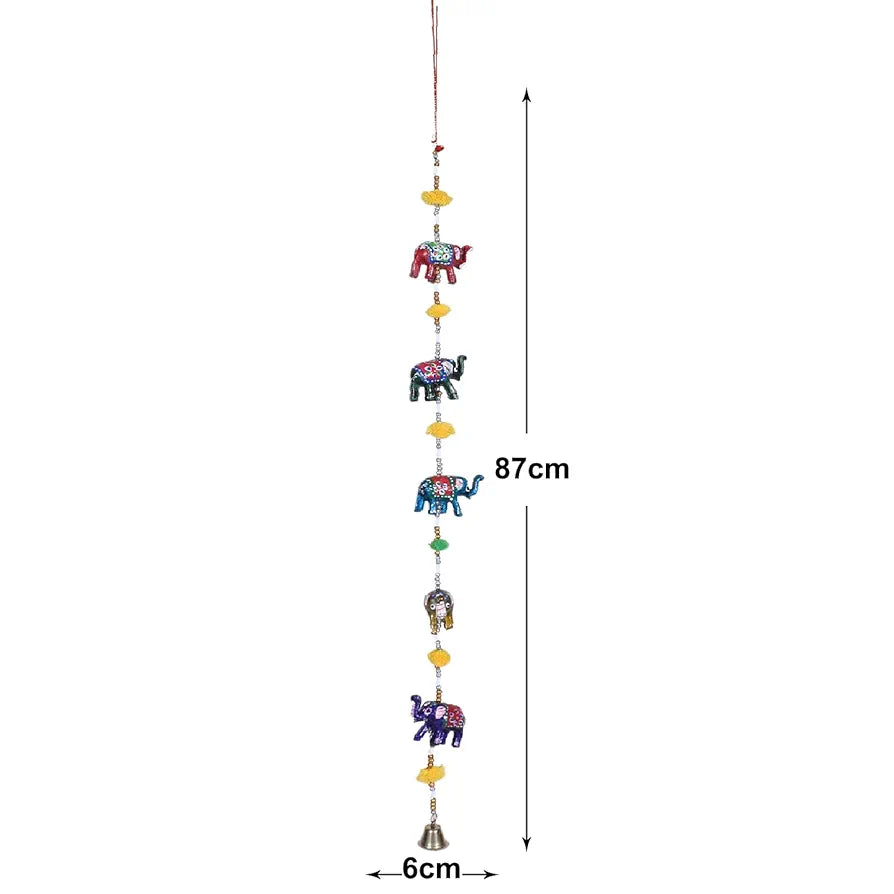 Heart Home Handcrafted Elephant Door Latkan with Bells Rajasthani Traditional Hanging Windchimes Pair