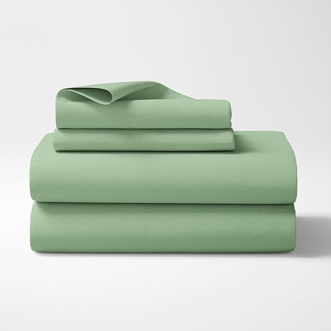 Haus & kinder Cotton Elastic Solid Fitted Bedsheet King Size 2 Pillow Covers colour Olive