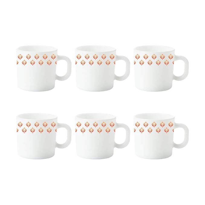 Larah by Borosil Gardenia Opalware Cup Set | 6-pieces | White | 100 Ml Each