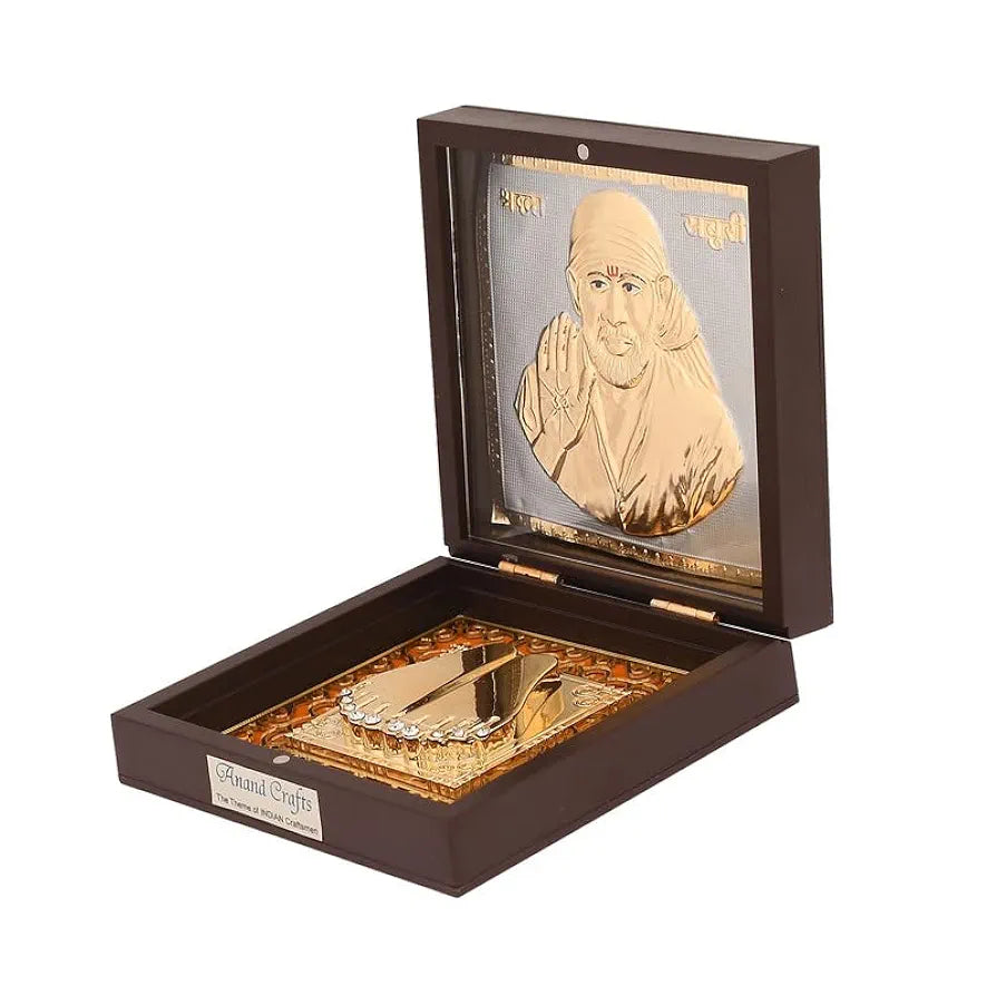 Jaipur Ace Om Sai Ram Shirdi Sai Baba Gold Plated Charan Paduka Yantra With Wooden Box