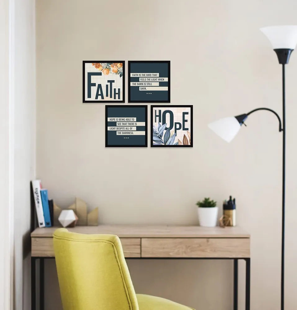 ArtX Paper Motivational Quotes Hope Faith Wall Frame Art Painting Set of 4