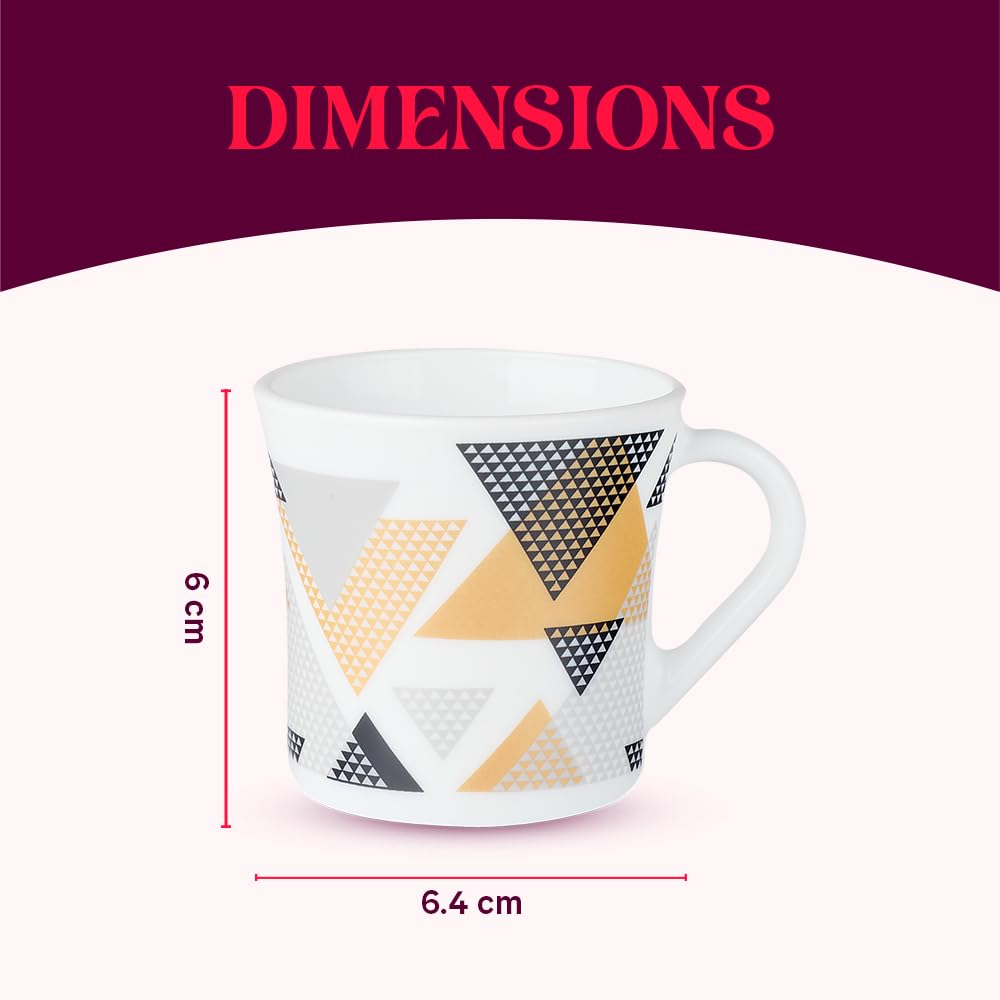 Larah by Borosil Crysta Series Nivaah Opalware Mug | Set of 6 Tea/coffee Mugs | 100 Ml Each