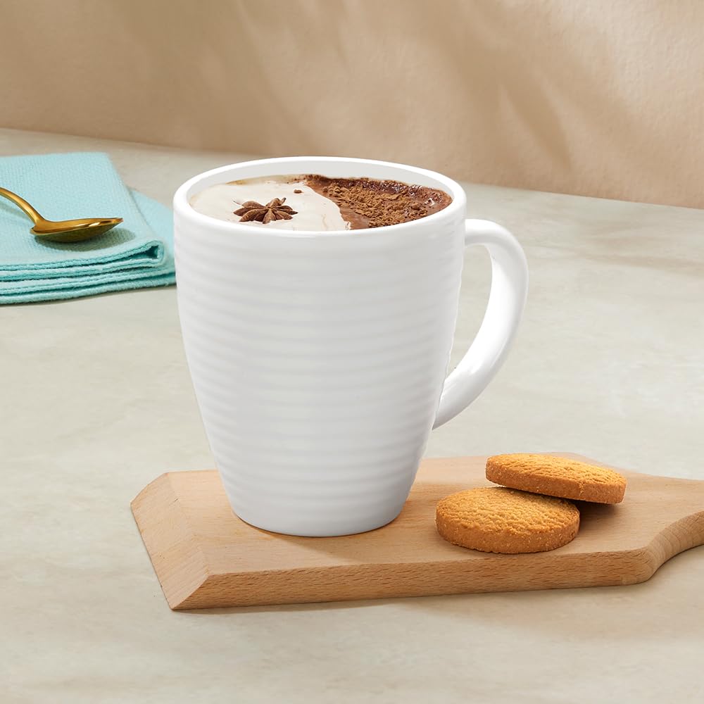 Larah by Borosil 2 Pcs Tea/coffee Orbit White Opalware Mug | 390 Ml Each