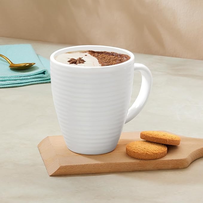 Larah by Borosil Tea/coffee Orbit White Opalware | 390 Ml Mug