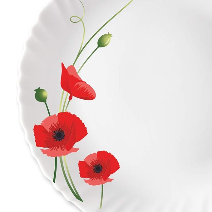 Larah by Borosil R.carnation, Opalware Full Plate | 11 Inch | White | Set of 6