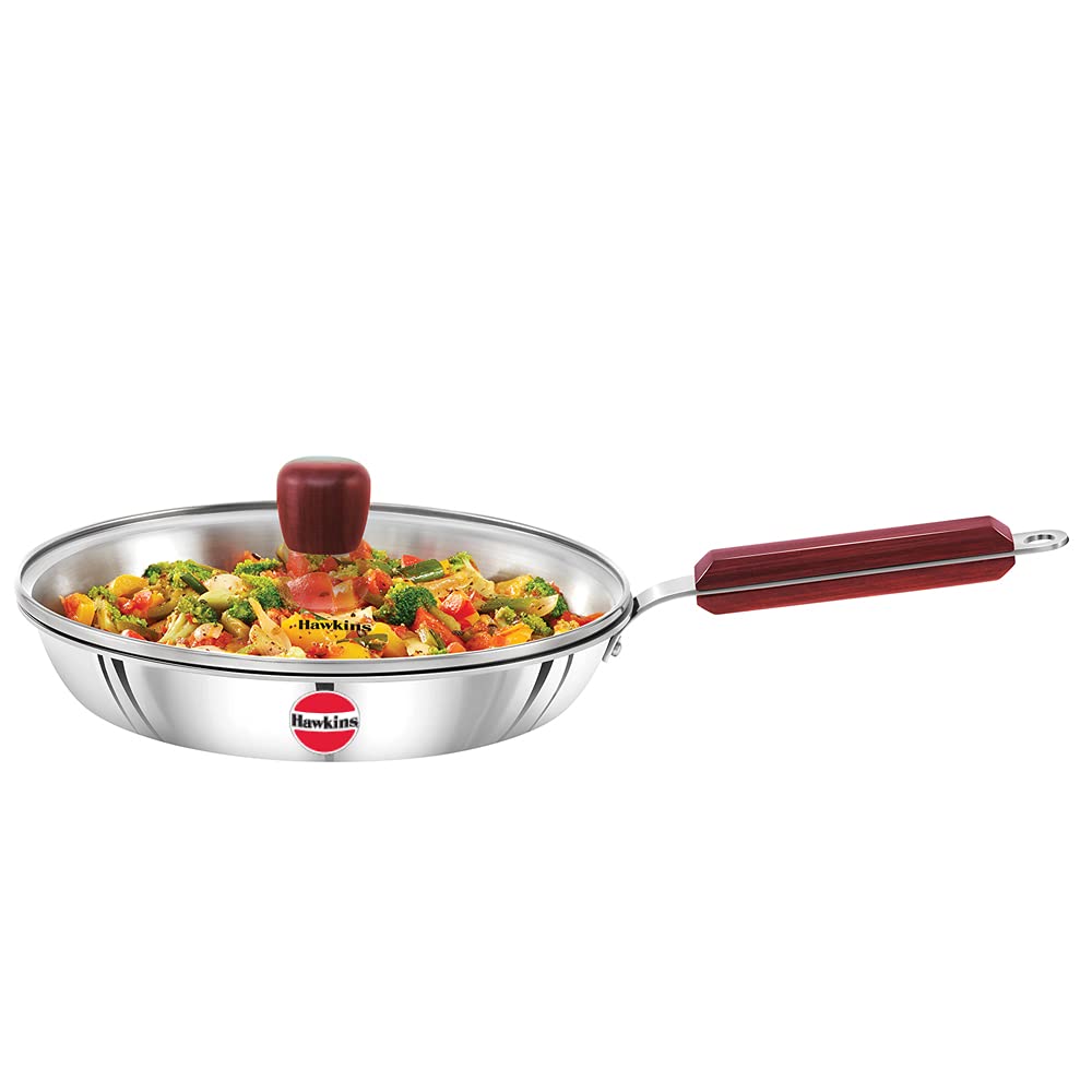 Hawkins 24 cm Frying Pan Triply Stainless Steel Fry Pan with Glass Lid