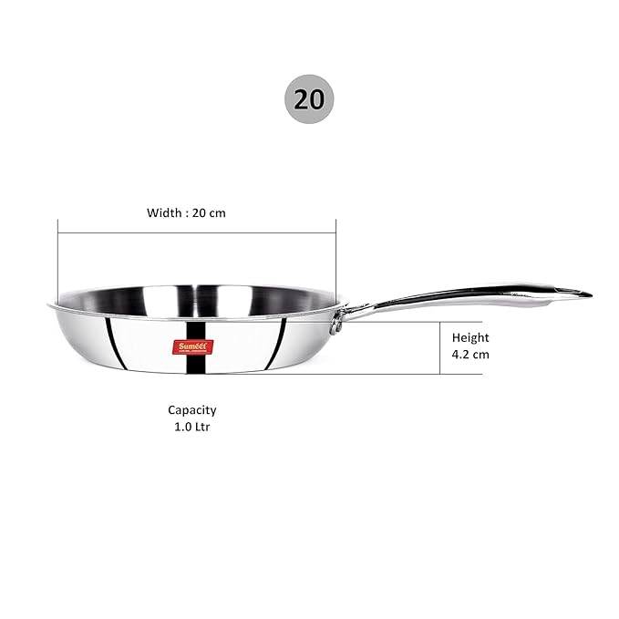 Sumeet Cook Smart TriPly SAS Steel-Aluminium Steel 3 Layers Fry Pan 1 Ltr - 20Cm