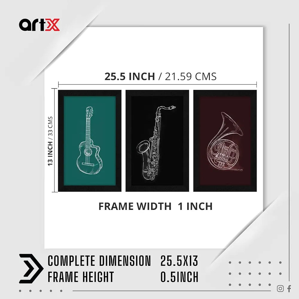 ArtX Paper Music Instruments Wall Art Painting Framed Set of 3