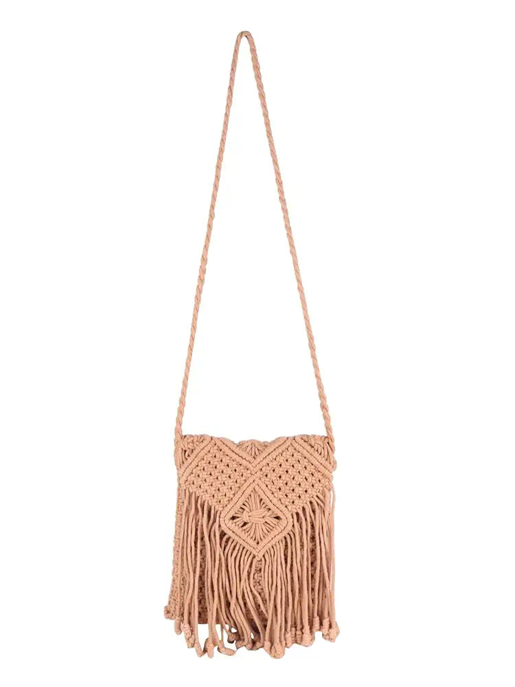 Astrid Handmade Macrame Flap Over Sling Bag For Girls And Women Colour Dusky Brown