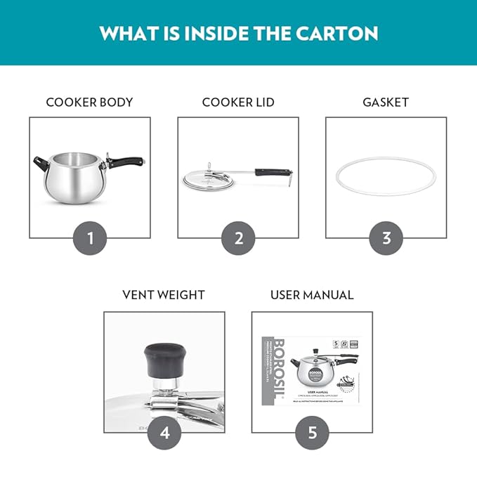 Borosil Pronto Induction Base Stainless Steel Pressure Cooker | 3 Litres