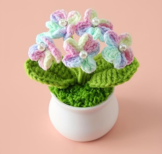 Crochet Flowers Artificial Sunflower Small Gradient Mix Daisy with Pot