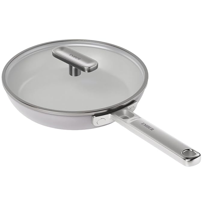 Ember Cookware Arcilla Ceramic Non-stick Egg Pan 20cm | Glass Lid | Stainless Steel Handle | Grey