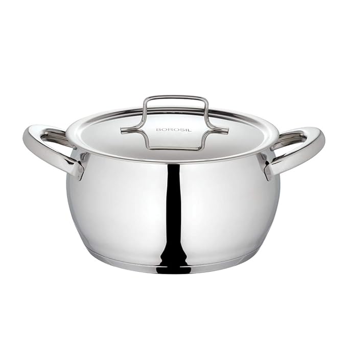 Borosil Stainless Steel Handi Casserole With Lid | Induction Friendly | Impact Bonded Tri-ply Bottom | 2.9 Litres