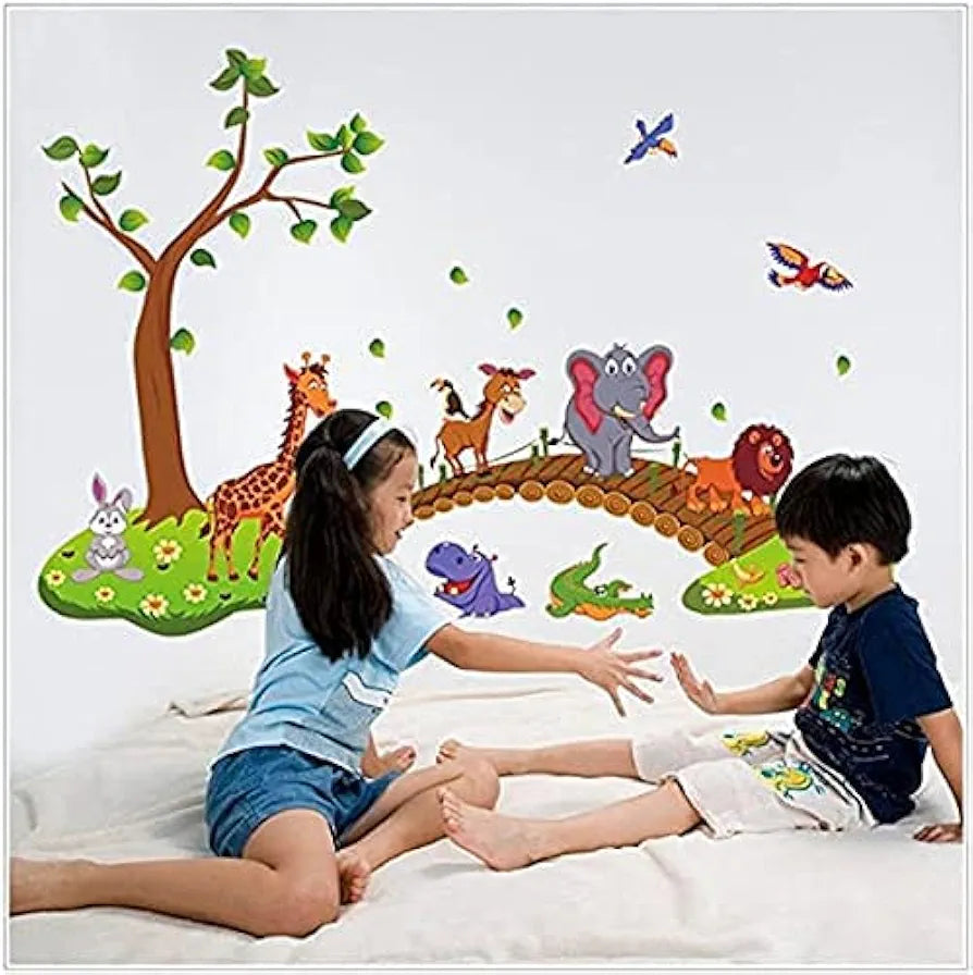 Jaamso Royals Pvc Vinyl Self-adhesive Wall Stickers Multi Colour Nursery Zoo Animals Kids Wall Stickers Multi color