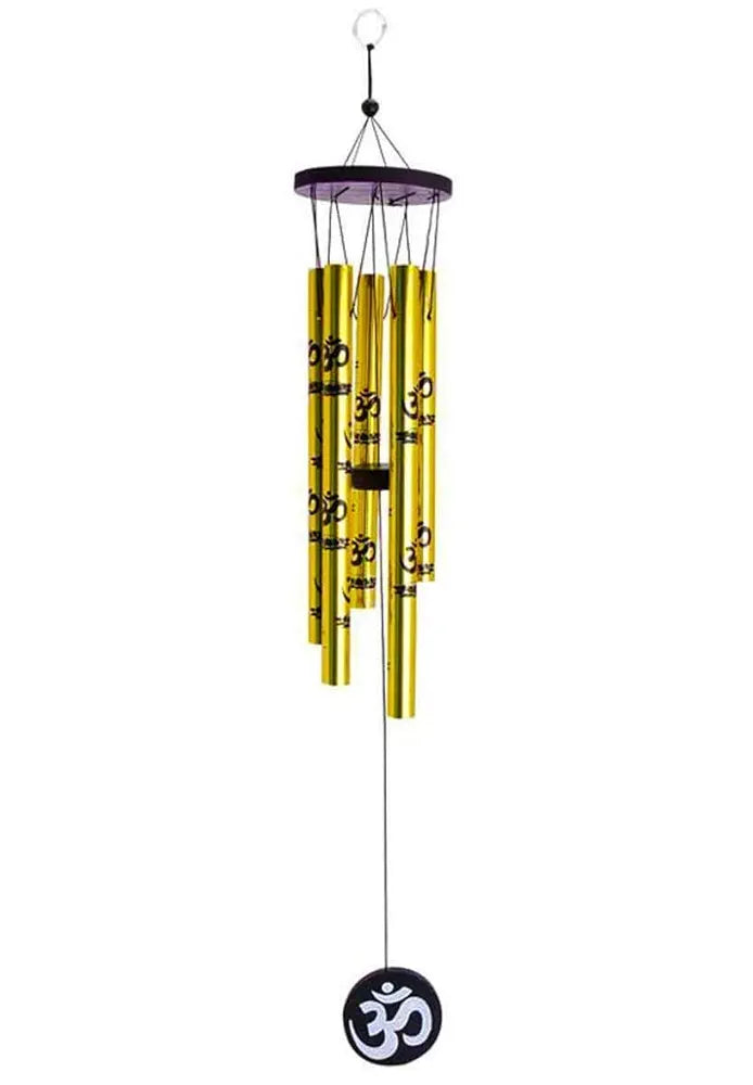Tej Gifts Feng Shui Metal Wind Chime with Om Printed 5 Pipes Silver Medium