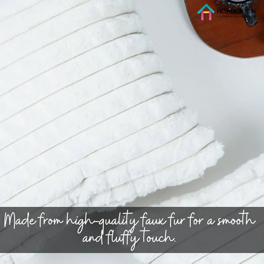 Homadorn Luxury Plush Fur Reversible Cushion Cover Ultra Soft & Cozy White