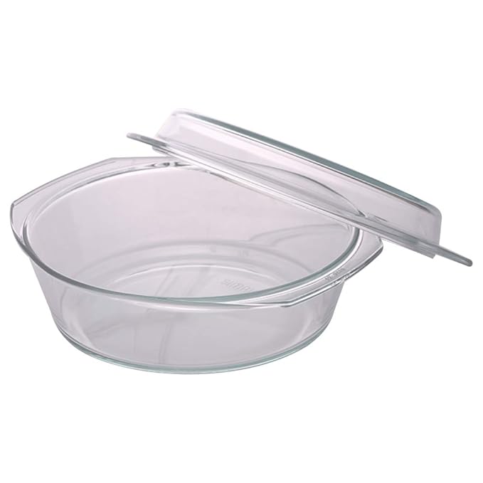 Borosil Glass Floral Oven and Microwave Safe Serving Bowl Casserole With Glass Lid | 2.5l | Transparent