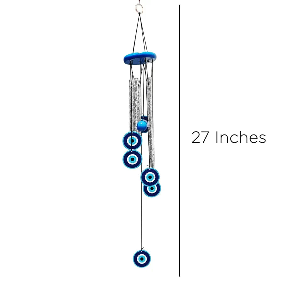 Shubhanjali Metal Evil Eye Wind Chimes 27Inch Turkish Wind Chime Blue