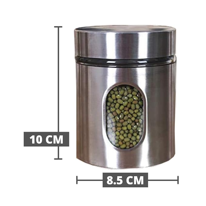 Femora Kitchen Storage Jars Steel Body With See Through Window Jar | 300 Ml | Pack of 3
