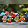 Satyam Kraft Resin 4 Pcs Miniature Cute Brother Sister Figurines with Open Umbrella