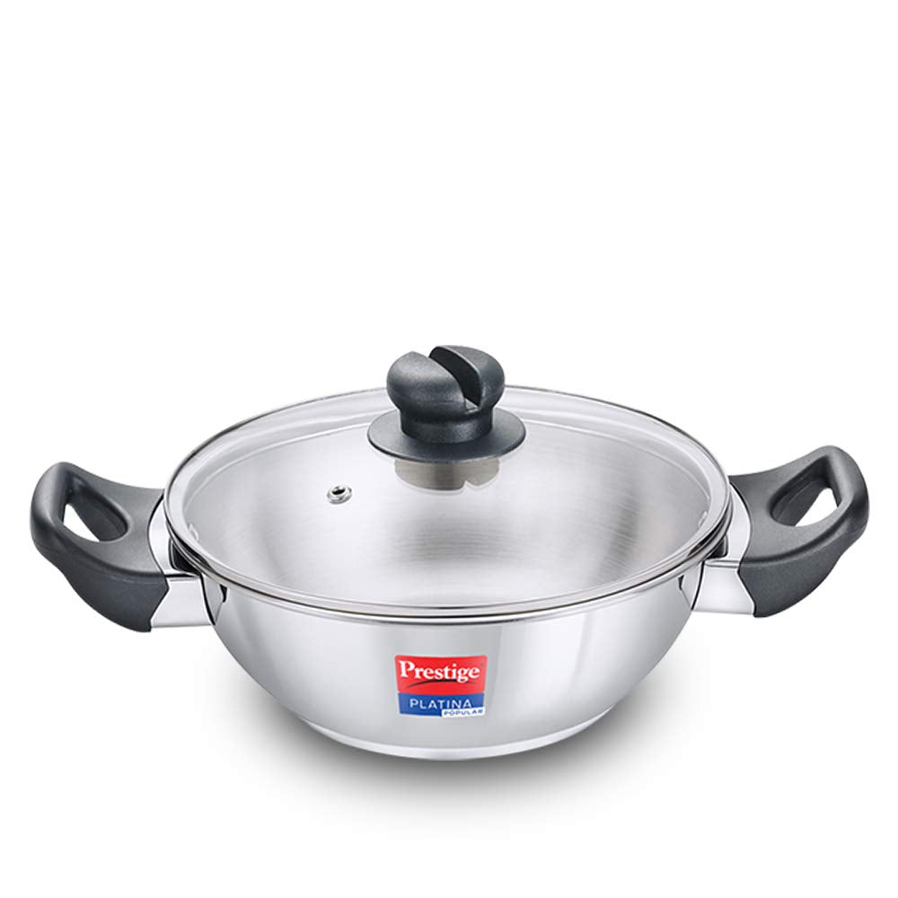 Prestige SS Platina Popular Kadai, 200 mm (Stainless Steel, Silver)