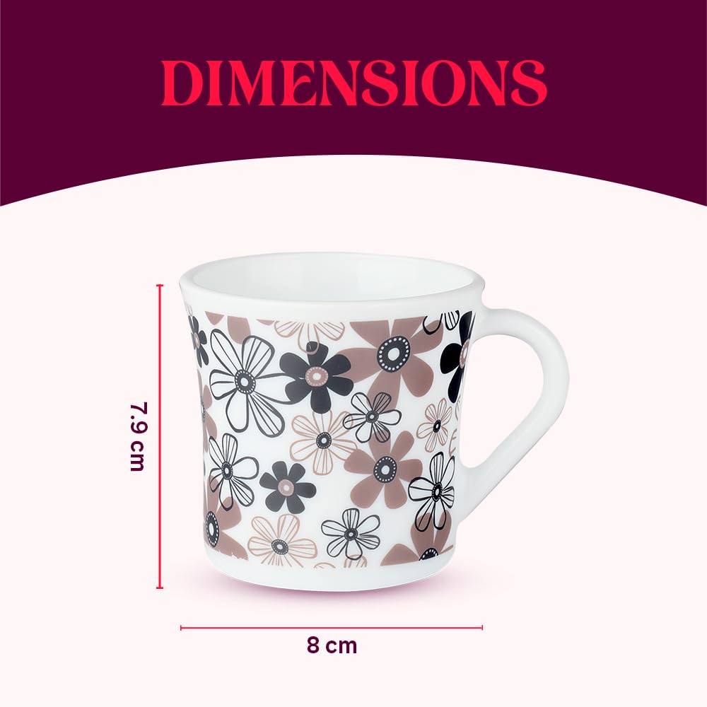 Larah by Borosil Crysta Series Macy Opalware Mug | Set of 6 Tea/coffee Mugs | 210 Ml Each