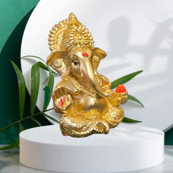Gold Art India Gold Plated Satin Ganesha Vinayagar Pillayar Idol Versatile Car Dashboard and Home